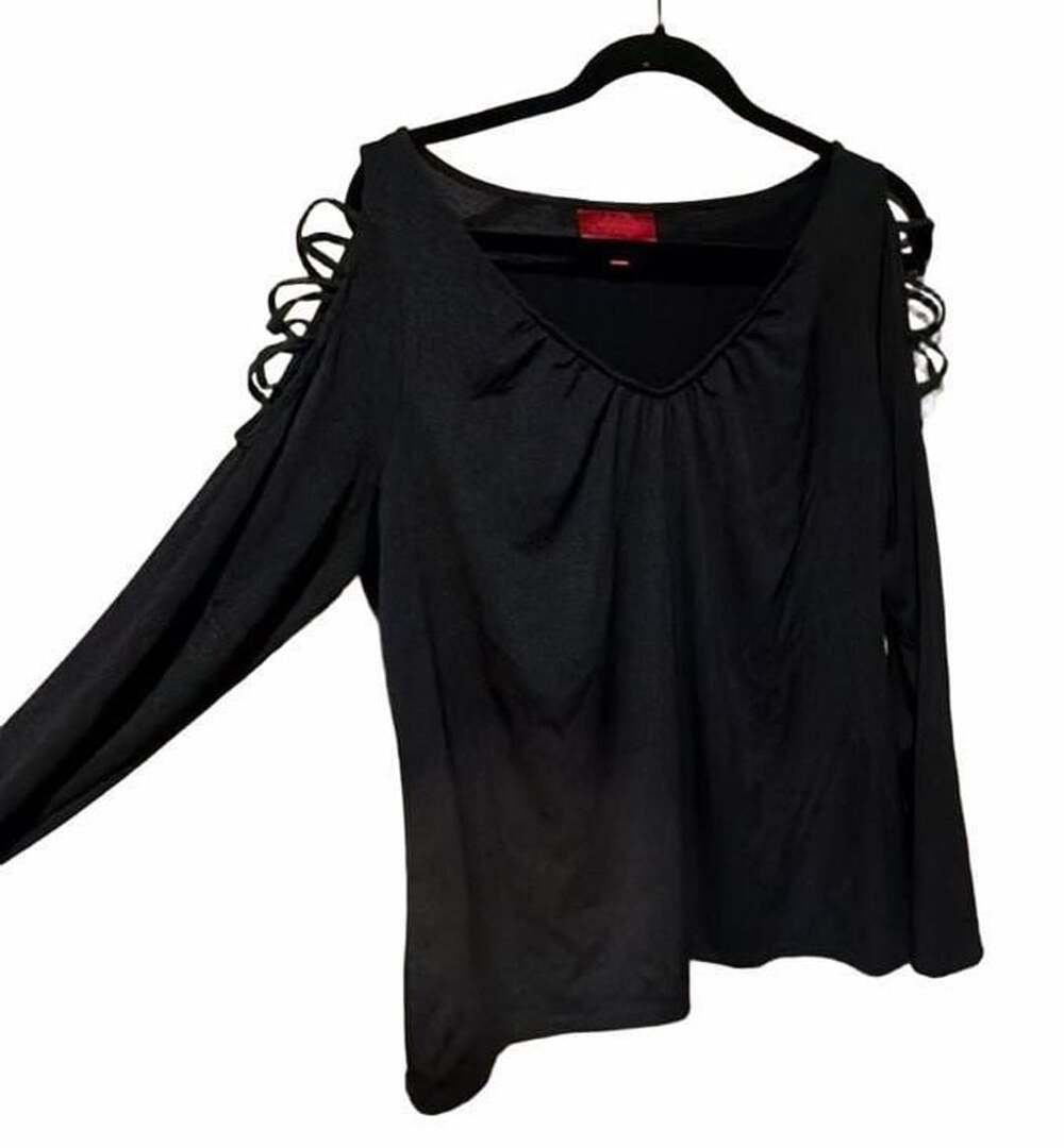 Jennifer Lopez Womens Black V-Neck Long Sleeve Cut-Out Strappy Shoulder Blouse X